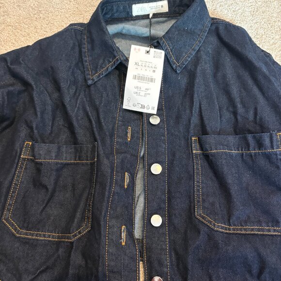 New With Tags- Zara Cropped Dark Denim Jacket - Picture 2 of 2